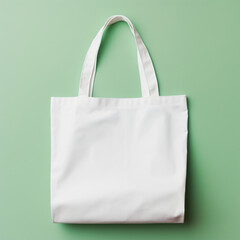 White tote bag without words isolated on light green background. Mock up.