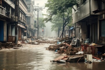 Fototapeta na wymiar Severe and destructive flooding in the city, following the downpour caused by climate change.