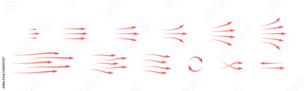 Wall mural set of red arrow showing warm air heater direction. isolated on transparent background element