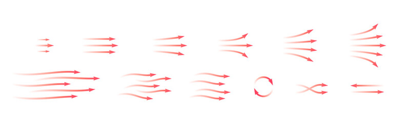 Set of red arrow showing warm air heater direction. Isolated on transparent background element - obrazy, fototapety, plakaty