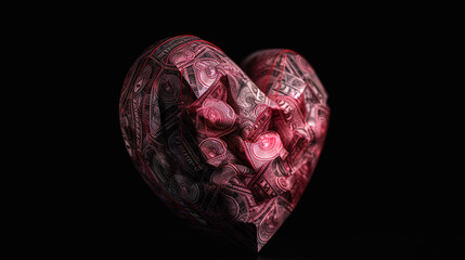 Heart shaped sign made with many 100 dollar banknotes cash gift for a loved . Generative Ai