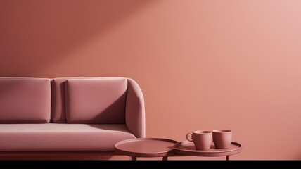 mock up for painting, free wall with sofa and table, pink color 