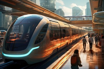 Modern high-speed train in Hong Kong, China. 3D rendering, future of transportation, AI Generated - obrazy, fototapety, plakaty
