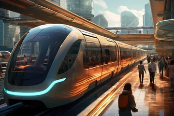 Poster Shanghai Modern high-speed train in Hong Kong, China. 3D rendering, future of transportation, AI Generated