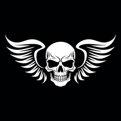 Vector illustration of skull wings. emblem, logo on a black background