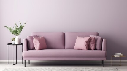 3D rendering, mock up for painting, free wall with sofa en plant 