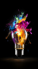Exploding light bulb with different colours - wallpaper with glowing bulb