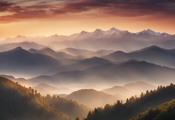 Obraz premium Mountains during sunset.AI generated