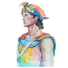 Courageous warrior in watercolor technique. Patroclus, mythology, Greek, odyssey, legends, character, side view, talisman, minimalism, hero. mythology concept. illustration.