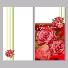 invitation card with watercolor red roses, 
congratulation