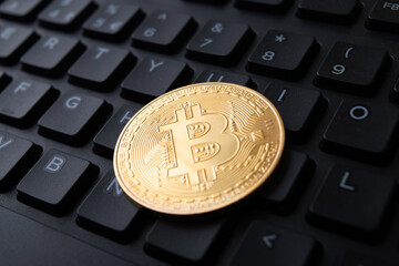 Cryptocurrency trading concept bitcoin on keyboard