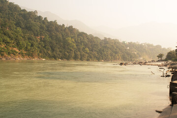 View of ganga river and mountains of rishikesh uttarakhand