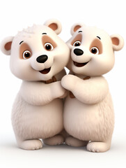 Two 3D Cartoon Bears in Love on a Solid Background