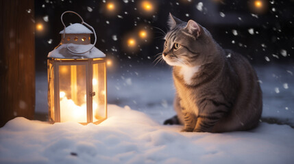 Katze im Schnee - obrazy, fototapety, plakaty