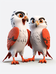 Fototapeta premium Two 3D Cartoon Falcons in Love on a Solid Background
