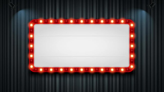 Theater cinema sign on grey color  curtains with spotlight. 4k 