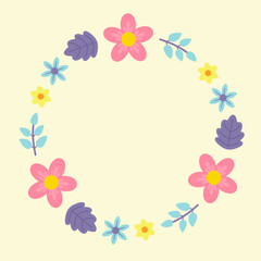 Vector Illustration of Floral Wreath. Spring Flower Circle Frame in Cartoon Illustration