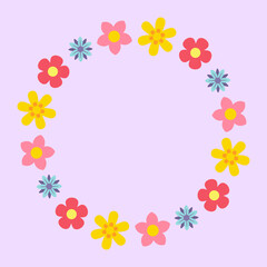 Vector Illustration of Floral Wreath. Spring Flower Circle Frame in Cartoon Illustration