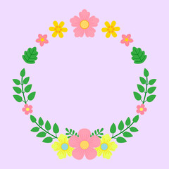 Floral Wreath in Flat Style. Vector Illustration of Spring Flower Frame for Wedding Invitation.