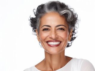     A portrait of a smiling character showing  teeth
