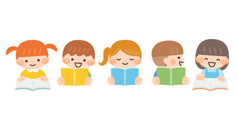読書、勉強をする子供たちのイラスト素材