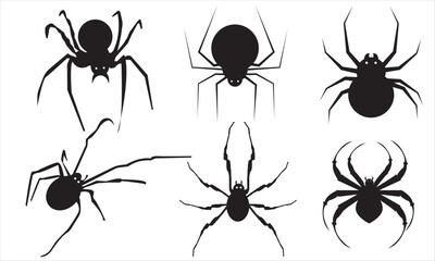 Set of black silhouette spider icon. Use for printing, posters, T-shirts, textile drawing, print pattern.