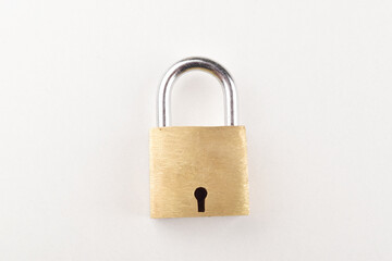 Fototapeta premium Top view of padlock on white background