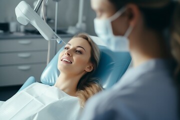 young woman visits a dentist - obrazy, fototapety, plakaty