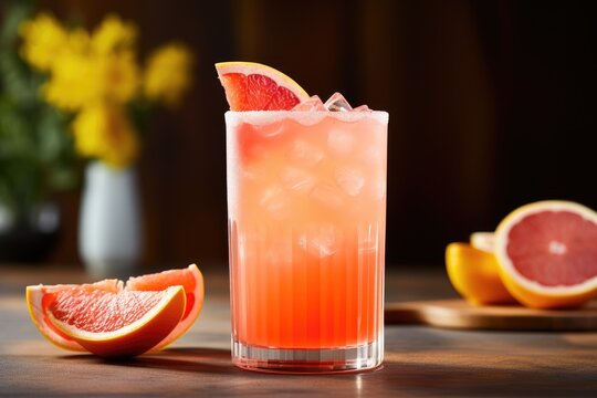  a grapefruit and blood orange drink with a slice of grapefruit.  generative ai