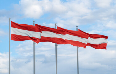 Austria four flags in row, multiple flags in line