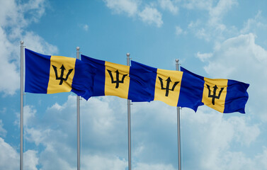 Barbados four flags in row, multiple flags in line