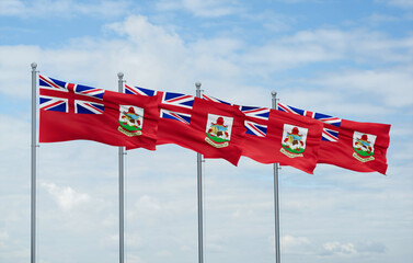 Bermuda four flags in row, multiple flags in line