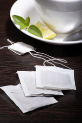 Closeup of teabag at the table