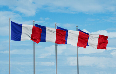 France four flags in row, multiple flags in line