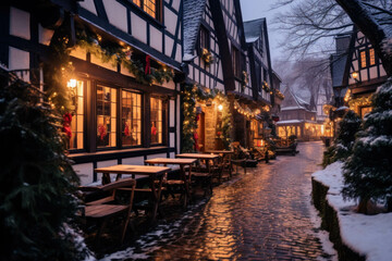 Fototapeta premium Evening empty Christmas street in the old town in Europe