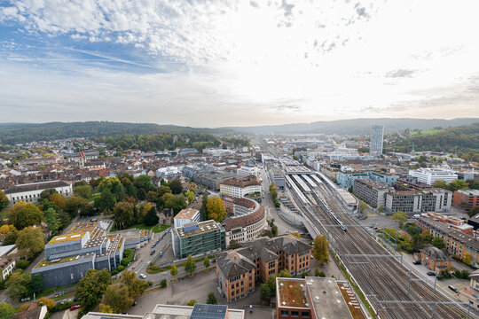 View on the townscape of Winterthur (Switzerland), station and old town