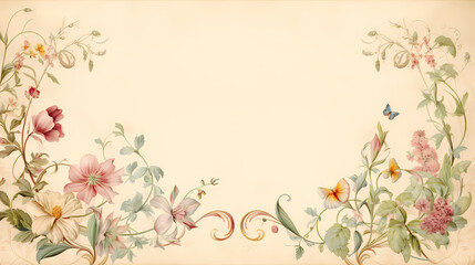 Floral border retro parchment graphic poster web page PPT background
