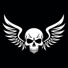 Vector illustration of the wings of a smiling skull. emblem, logo