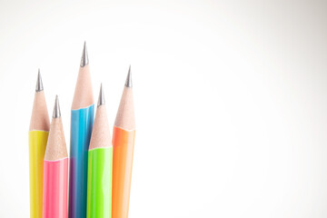 Top view of office supply on white background