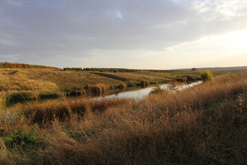 Fototapeta premium A river running through a grassy field
