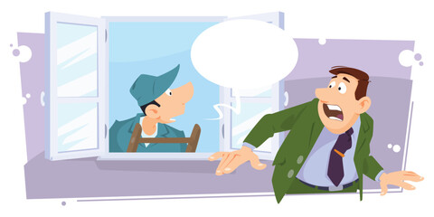 Worker looks out window. Illustration for internet and mobile website.