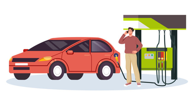 Gas station car petrol fuel pump gasoline petroleum diesel concept. Vector flat graphic design illustration