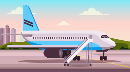 Airport travel terminal interior airplane board departure window concept. Vector flat graphic design illustration