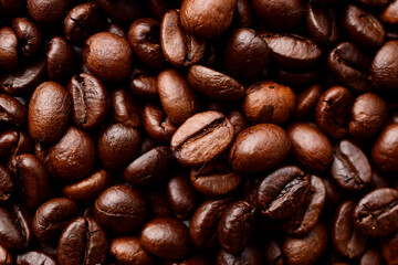 Top view of roasted coffee beans texture background
