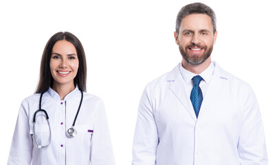 Fototapeta premium stethoscope check up. Doctor in white coat with stethoscope. nurse and doctor with stethoscope in medical clinic. professional therapist in hospital with intern. Medicine examination concept