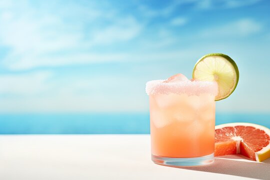  a drink with a slice of grapefruit and a lime.  generative ai