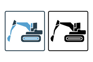 Excavator Icon. Icon related to Construction. suitable for web site, app, user interfaces, printable etc. Solid icon style. Simple vector design editable