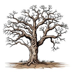 illustration of a dry tree on a white background, simple black white coloring pages. Generative AI