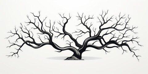 Abstract dry tree on a white background, black and white coloring or tattoo.