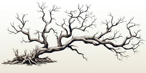 illustration of a dry tree on a white background, simple black white coloring pages. Generative AI